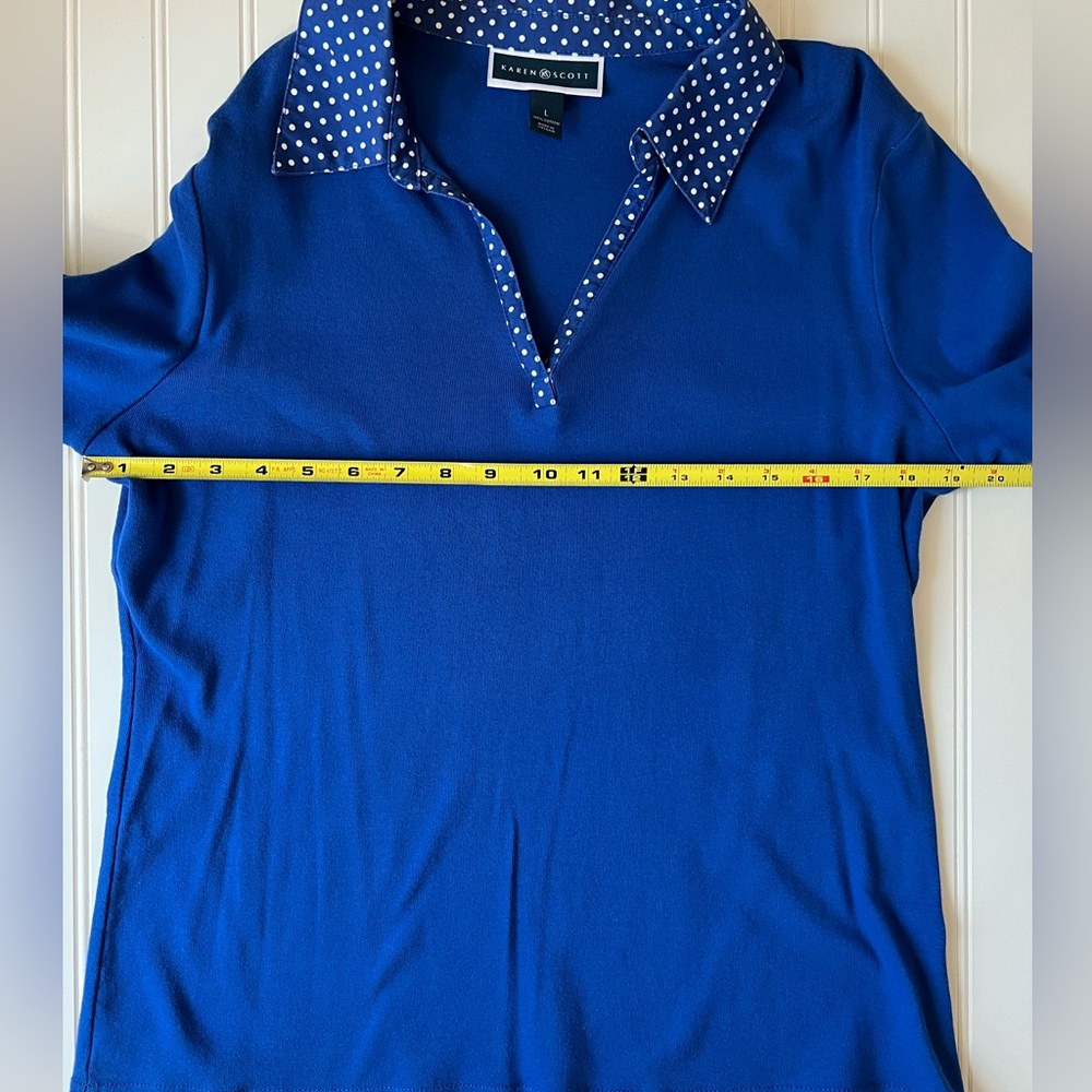 Blue Polka Dot Collar Women's Top - Picture 9 of 10